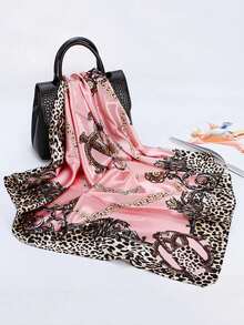1 pieza Pañuelo de cabeza bohemio vintage con estampado de leopardo para mujer, adecuado para uso diario y vacaciones en la playa - Rosa - Ver 3