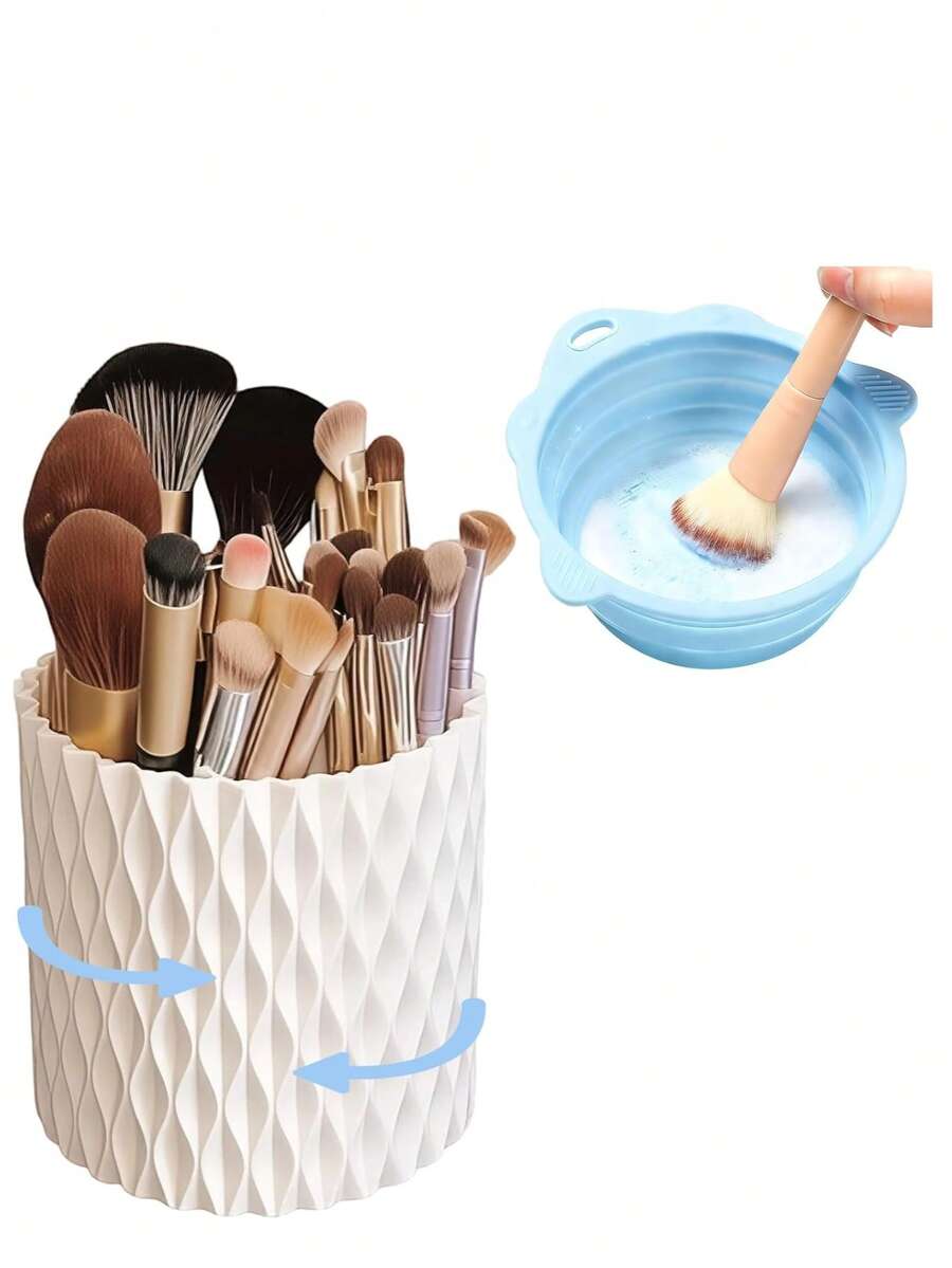 Rotating Toothbrush Holder, Multi-Functional Toothbrush & Toothpaste Storage Box, Bathroom Use, 5-Compartment Makeup Brush Organizer - Multicolor - View 1