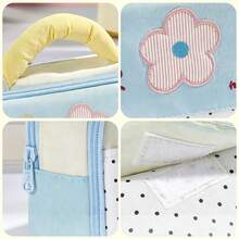 1pc Embroidery Flower Bow Handheld Pencil Case, Polka Dot Splicing Large Capacity Multi-Layer Pen Bag With Handle, Sweet "All We Have Is Now" Letter Print Zipper Stationery Storage Pouch, Portable Student School Supplies Organizer, Back To School - Pencil Case - View 4