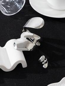 2pcs Fashion Punk Heavy Metal Exaggerated Asymmetrical Open Ring & Bracelet Set For Women - Silver - View 4