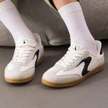 Skechers Women's Vintage Flat German Army Trainers Non-Slip Rubber Sole Casual Walking Sneakers - Black and White - View 4
