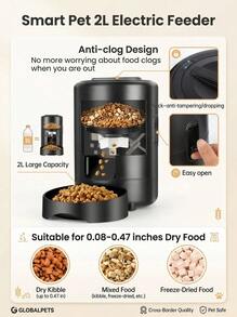 PETSIN 2L/67.64oz 自动猫喂食器，智能宠物喂食器，双频 2.4G WiFi 自动狗喂食器，带应用程序控制的圆形自动宠物食品分配器，USB 供电（不含适配器），迷你遥控猫狗食品分配器，用于每日定时喂食 - 彩色 - 查看 5