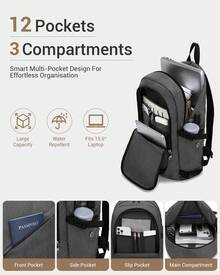 Laptop Backpack 15.6 Inch Large Travel Rucksack USB Charging Port Anti Theft Lock Water Resistant Computer Backpack For Men Women School Office - Dark Grey - View 7