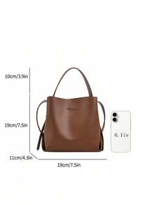 Modische braune Damenhandtasche, einfache, minimalistische PU-Leder Retro Mini Eimer Tasche, vielseitige Schulter Umhängetasche geeignet für Einkaufen und täglichen Gebrauch - Braun - Übersicht 2