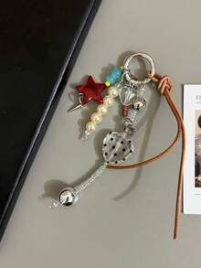 1pc Ins Dot-Shaped Stars Heart Phone Charm - Handmade Beaded Phone Chain For Hanging On Phone, Camera Anti-Loss Chain For Travel, Bag Pendant, Keychain, Apple A IrPods Pro Bluetooth Earphone Shell Hanging Chain, Holiday Gift For Women - Multicolor - View 1