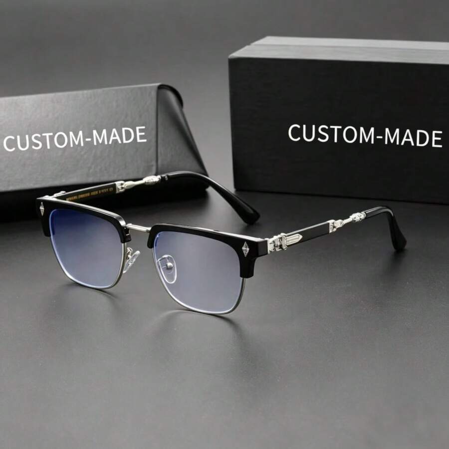 1 Pair New Fashion Half-Frame Metal High-End Luxury Unisex Decorative Glasses, High-Elasticity TR Material, Suitable For Indoor Games, Computer Use, Daily Commute, All-Season Plain Lens - Multicolor - View 1