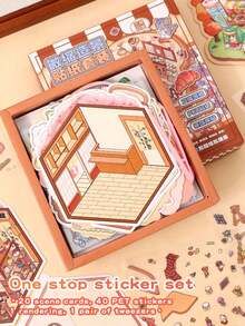 1 Set 60pcs Scene Stickers, Includes 40pcs Materials, 20 Scenes, Miniature Scene Sticker Box, Easy To Store, Mini House Stickers, Suitable For Decoration Stickers, Creative Self-Adhesive House Stickers, Decorative Stickers - Multicolor - View 6