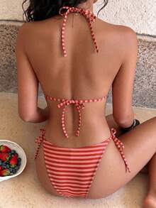 Conjunto de Bikini con Estampado a Rayas 2026, Esencial para Vacaciones de Verano en la Playa - Multicolor - Ver 5
