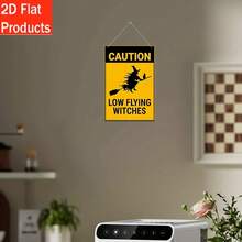 1pc Vintage Iron Halloween Sign - "Low Flying Witch" Warning With Broom Design, Suitable For Halloween Decoration, Pre-Drilled Holes As Shown In Size Chart, No Hanging Chain Included - Multicolor - View 5