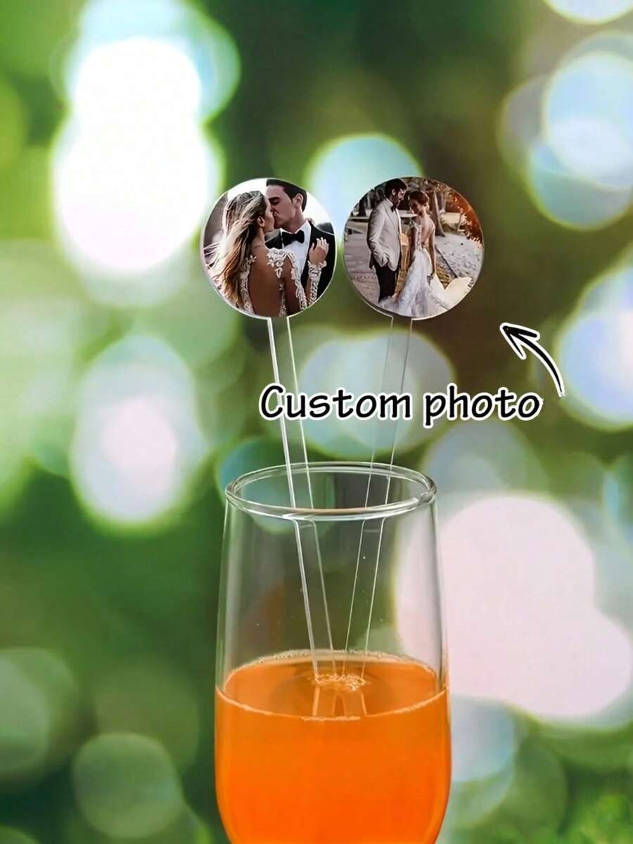 Customizable Personalized Photo Drink Stirrers - Round Acrylic Stir Sticks, Can Add Personalized Photos, Suitable For Weddings, Bachelorette Parties - Multicolor - View 1