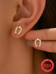 1 Pair S925 Sterling Silver Minimalist Geometric U-Shaped Horseshoe Stud Earrings, Women's Lightweight Luxury Elegant Petite Ear Piercing Jewelry, Versatile Delicate Daily Wear Niche Gentle Design Cartilage Studs - Geometry - View 9