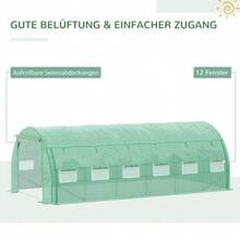 Outsunny 6x3x2m Plastic Tunnel Greenhouse With UV Protection, Accessible, Roll-Up Tarps, Steel Tube Frame, Green - Green - View 5
