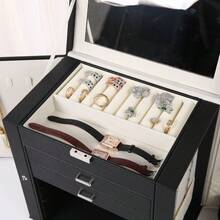 SONGMICS 6-Tier Jewelry Box With 5 Drawers, Large Capacity Storage, With Mirror, Lockable, Jewelry Organizer, Gift For Loved Ones, Can Store Earrings, Rings, Necklaces, Watches, White, Black, Grey ,Room Decor - Multicolor - View 9