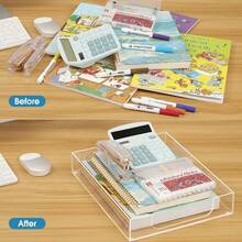 Bandeja de estantería de acrílico, bandeja multifuncional para archivos y caja de almacenamiento de escritorio, para organizar archivos, documentos, revistas, carpetas, cuadernos y artículos de papelería - Adecuado para oficina, hogar. - Multicolor - Ver 2
