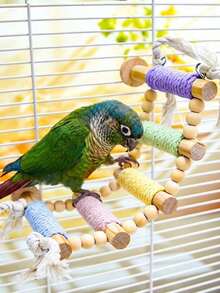 1pc Macaron Style Rope Woven Wave Parrot Ladder Perch, Colorful Bird Swing, Pet Climbing Ladder, Multi-Layer Interactive Bird Cage Accessory, Durable And Sturdy, Suitable For All Seasons, Fit For Cockatiels, Lovebirds, Squirrels And Other Small Animals - Cotton Rope Ladder 5-step - 1pc - View 7