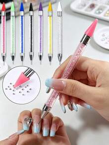 1/2/5PCS Rhinestone Picking Tool Set, Rhinestone Applicator Tools, Self-Adhesive Diamond Pen, Double-Ended Rhinestone Gem Crystal Earring ,For Rhinestone Embellishment ,Crystal Bead Handle Nail Art DIY Decoration Tools - Multicolor - View 8