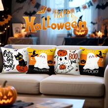 4pcs Halloween Ghost Pattern Pillow Covers Without Inserts, Single-Sided Printed Pillow Covers, Suitable For Living Room Bedroom Home Decor, All-Season Pillow Covers - Multicolor - View 7