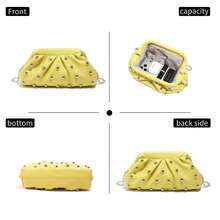 Vintage-Style Pleated Clutch With Rivet Decoration, Ruffled, Cloud-Patterned Beach Bag For Women, Fashionable Clutch Handbag With Chain Strap - 黃色 - 查看 4