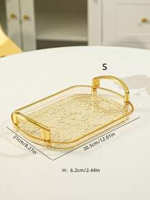1PC-Gold Thickened Transparent PET Rectangular Dining Tray, Thickened PET Rectangular Tea Cup Coffee Cup Water Cup Dining Double Handle Transparent Glacier Pattern Tray, Durable - Perfect For Home Living Room Decor, Weddings And Parties - Transparent Gold - View 5