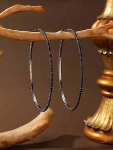 1 Pair Fashionable Large Hoop Personalized Exquisite Gun Black Earrings, Suitable For Women - 885 Gun Black Large Earrings - View 4