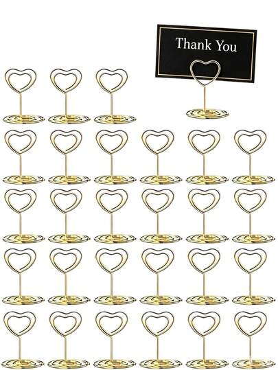 5/1pc Gold Heart-Shaped Metal Table Number Holder, Random Style, Wedding Engagement Bachelorette Party Halloween Christmas Birthday Party Tabletop Decor Table Card Holder