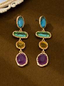 1 Pair Geometric Dangle Earrings, Versatile Multicolor Combination, Fashionable & Minimalist Design - Multicolor - View 2