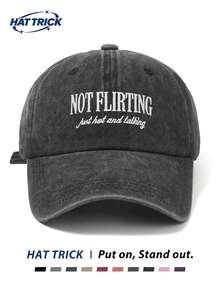 1pc Unisex Vintage Soft Top Distressed Baseball Cap, NOT-FLIRTING Embroidered Personalized Duck Bill Hat, Sun Protection Breathable Adjustable Brim, Versatile Trucker Dad Hat, Essential For Daily Commute, Street, Outdoor Sports, Hiking, Camping - A - View 1