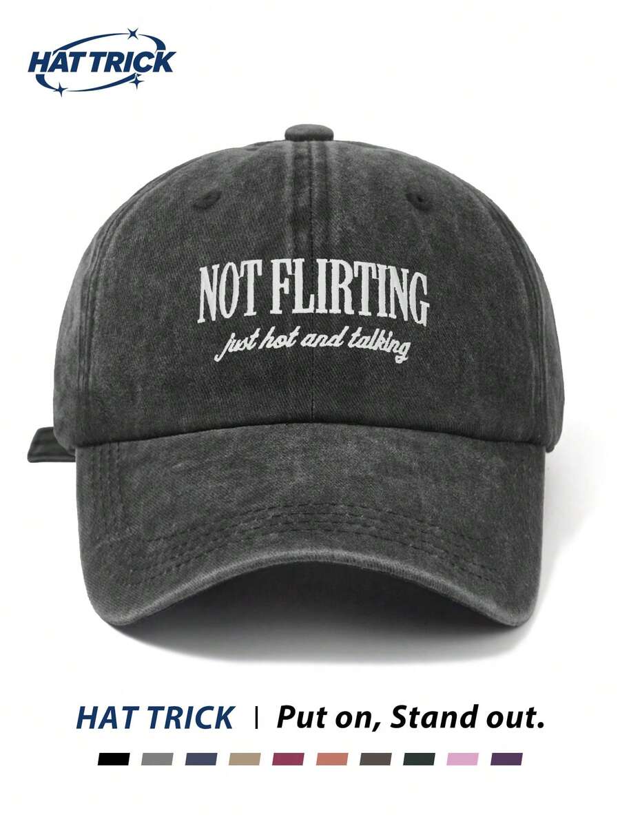 1pc Unisex Vintage Soft Top Distressed Baseball Cap, NOT-FLIRTING Embroidered Personalized Duck Bill Hat, Sun Protection Breathable Adjustable Brim, Versatile Trucker Dad Hat, Essential For Daily Commute, Street, Outdoor Sports, Hiking, Camping - A - View 1