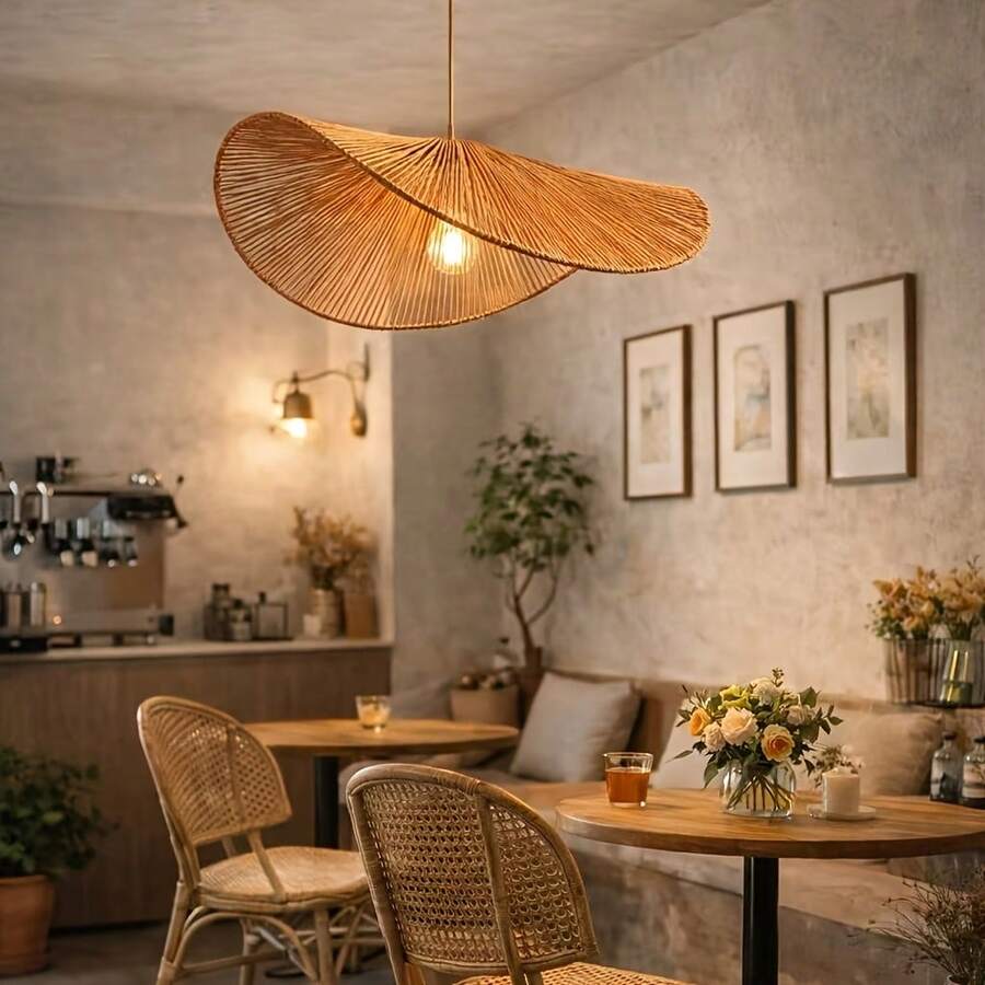 2pcs Creative Handmade Woven Pendant Light Shades, Vintage Retro Style, Hemp Rope Woven Rattan-Like Lamp Shade For Living Room, Dining Room, Bed & Breakfast, Bedroom, Loft - Round - View 1