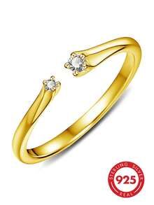 1pc 925 Sterling Silver Minimalist Cubic Zirconia Star Geometric Line Design Ring, Suitable For Daily Wear, Women's Wedding Party, Birthday Gift, Valentine's Day Gift - Silver - View 9
