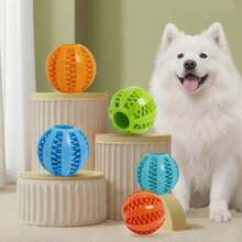 1pc Dog Treat Dispensing Ball Interactive Chew Toy Dental Cleaning Treat Feeder Ball Rubber Silicone Material Suitable For Small Dogs Random Color - Multicolor - View 2
