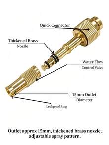 1pc Solid Brass High‑Pressure Adjustable Water Nozzle, Multipurpose Straight‑Flow Sprayer For Car Washing, Garden Watering And Household Cleaning, Fits 1/2" & 3/4‑Inch Hoses - A - View 10