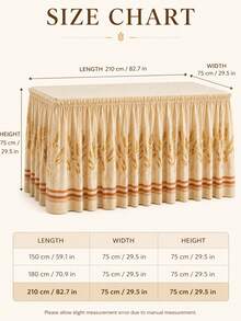 1pc Farmhouse Style Autumn Table Skirt, Gold Wheat Ear Striped Vintage Print Pleated Tablecloth, Hook And Loop Anti-Wrinkle Washable, Suitable For Thanksgiving Harvest Party, Autumn Wedding Buffet, Catering Event Table Decoration - Multicolor - View 11