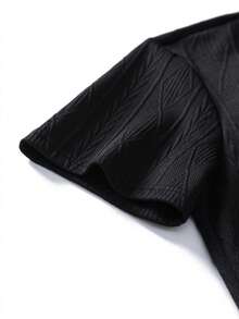 Camvyn Men's Summer Casual Fashion Versatile Jacquard Slim Fit Short Sleeve T-Shirt - Black - View 4