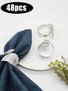 24/36/48pcs Leaf-Shaped Gold Napkin Rings, Shiny Metal Napkin Rings Table Decoration, Fashionable Autumn Napkin Rings Bulk, Suitable For Christmas, Easter, Wedding, Party, Elegant Table Setting - Silver 1 - View 11