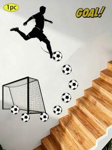 1 pièce Autocollant mural créatif et réaliste de but de football, convient pour le salon, la chambre, la salle de bain et d'autres espaces, ajoute de l'ambiance à la pièce, décoration de la maison - multicolore - Voir 1