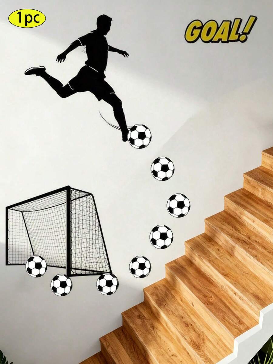 1 pièce Autocollant mural créatif et réaliste de but de football, convient pour le salon, la chambre, la salle de bain et d'autres espaces, ajoute de l'ambiance à la pièce, décoration de la maison - multicolore - Voir 1