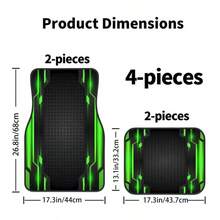 2D, 4-Piece Set High-End Tech Green Edge Background Print Car Floor Mats - Easy To Clean And Maintain, Suitable For Driver's Seat Decoration And Protection Accessories, Fashionable And Modern Interior, Enhancing Driving Pleasure And Comfort - Multicolor - View 2