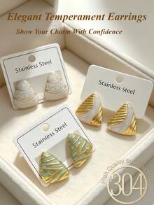 12/6pcs Elegant Women's Earring Set, Stainless Steel Earrings, Including Various Triangle Designs. Back To School Season Essential Mix And Match Vintage Textured Gold Earrings, Stainless Steel Material, Fade-Resistant, Hypoallergenic Earrings, Premium Gold Stainless Steel Earrings, Versatile Textured Design, Minimalist Luxury Stainless Steel Gold Earrings, Women's Daily Earring Series - Oil Dripping Kit - View 3