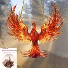 1pc Gilded Red Flame Spreading Wings Phoenix Acrylic Window Hanging, Sunlight Translucent Balcony Bedroom Wall Hanging Decorative Pendant - D - View 2