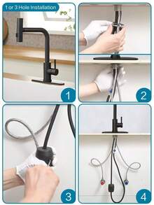 Matte Black Pull-Out Kitchen Faucet, Stainless Steel High Arc Single Handle Sink Tap, 3-Mode Switchable Pull-Out Spray Head, Rust-Resistant Black Coated Sink Faucet, Single Hole Easy Installation Kitchen & Bathroom Hardware, Modern Minimalist Home Decor Kitchen Renovation Hardware, Practical Housewarming Kitchen Gift - Multicolor - View 5