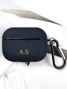 [Customized] Personalized Customized Golden Letters Name Fabric Texture Pattern Luxury Earphone Case Compatible With AirPods 1/2 3 4 Pro 2 3 Protective Case - Multicolor - View 7