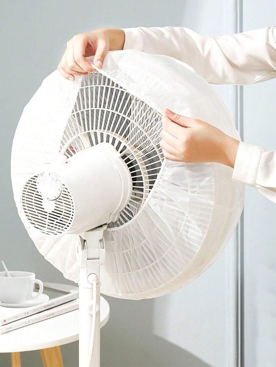 Minimalist White PEVA Fan Dust Cover, Elastic Fan Protective Mesh, 450-600mm Universal Size, Suitable For Living Room Bedroom Office Electric Standing Floor Fan Head, 360 Degree All-Around Protection, Waterproof Washable Reusable Storage Protection Bag
