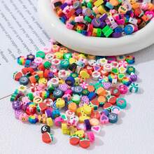 100/200pcs Mixed Style Colorful Polymer Clay Beads, Cute Fruit, Smiling Face, Heart, Flower, Letter Flat Round Beads For DIY Bracelets, Necklaces, Keychains, Handmade Crafts Materials - Assorted Colors and Styles - View 8