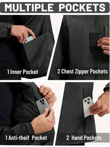 KEFITEVD Men Softshell Hooded Jacket Fleece Lined Thermal Warm Breathable With 6 Pockets Adjustable Cuffs Hem For Hiking Camping Outdoor - Black - View 6