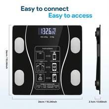 Smart Body Fat Scale, Wireless Digital Bathroom Scale With LED Display, Smart Weight Scale, Digital Weighing Scale, Battery Powered (AAA Batteries Not Included), Body Composition Analyzer, BMI Scale - Black - View 7