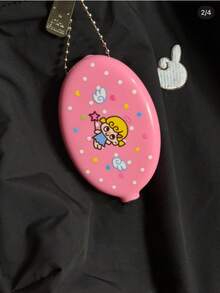3 Colors Sweet Angel Print Earphone Organizer Bag, Portable Keychain Mini Coin Bag For Headset Charging Cord Small Stuff Storage - A - View 10