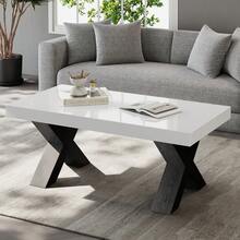 Rectangular Coffee Table - Glossy Top - X-Shaped Leg Side Table For Living Room, Balcony, Bedroom, - Black and White - View 1