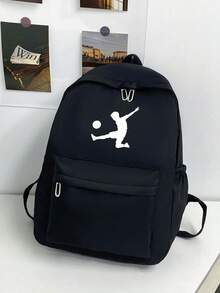 1pc Solid Color Men's Fashion Backpack, Versatile Large Capacity Casual Commute Student Backpack For Men And Women - Black - View 6