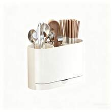 1pc Tableware Storage Box, Chopstick Holder, Kitchen Knife Fork Spoon Storage Box, Wall-Mounted Or Countertop, Household Chopstick Tableware Drain Rack, No-Drill Installation - Multicolor - View 3